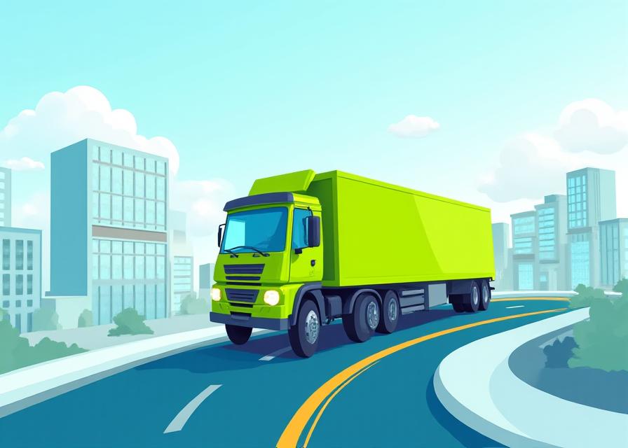 Energetic illustration of colorful cargo trucks and modern logistic hubs