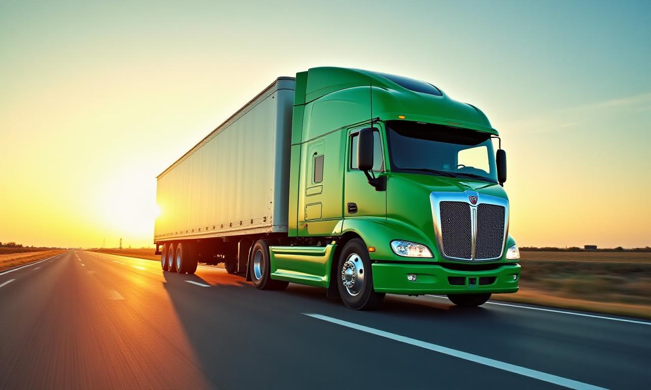 Heavy duty freight truck on a scenic highway at dawn